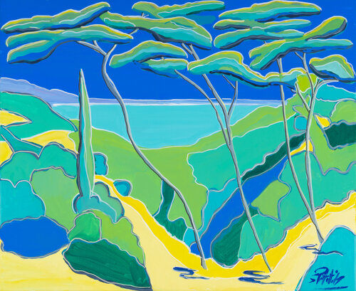 Belle nature au bord de l'eau sous les pins by Sophie Petetin, Painting for Sale on Singulart