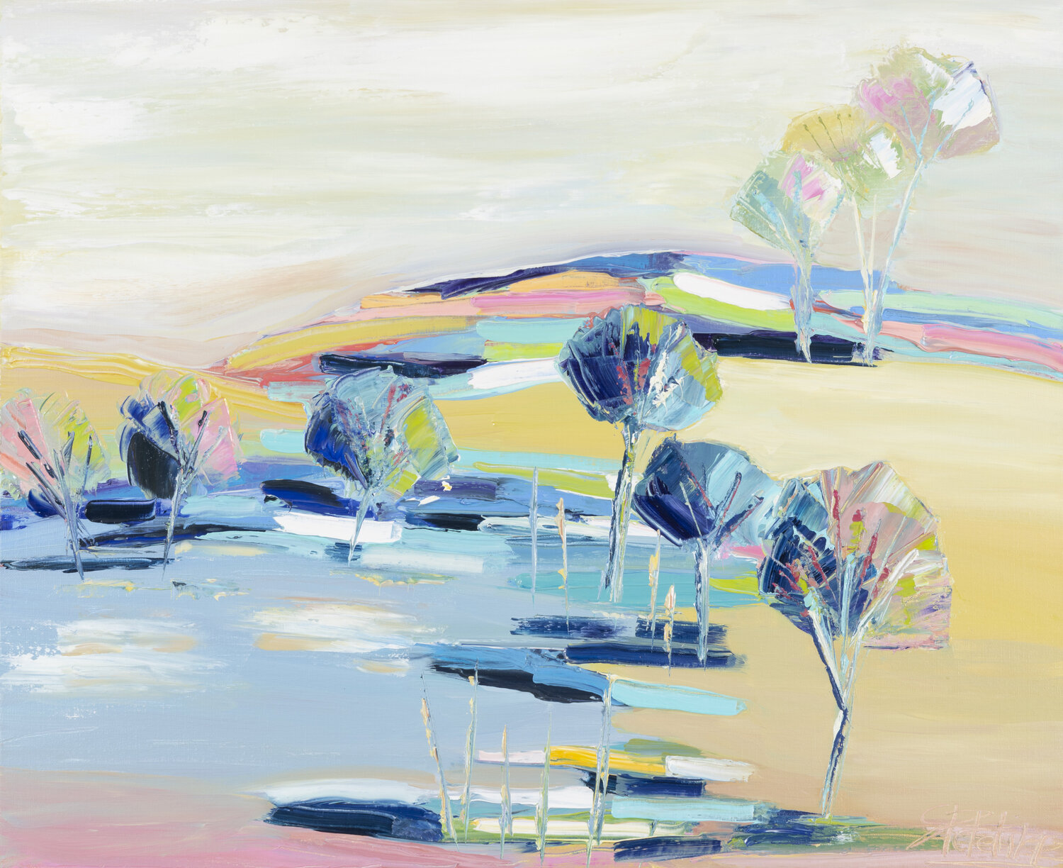 CALME CAMPAGNE AU BORD DE L'EAU Sophie Petetin Originalgemälde zu verkaufen
