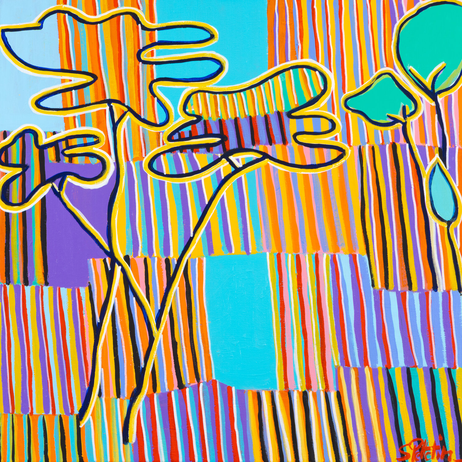 rayures mixtes pour les pins Sophie Petetin Peinture originale à vendre