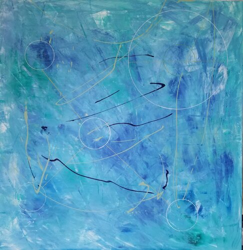Blue and Green - Connected Engergies van Monique Dufour, Schilderij te koop op Singulart