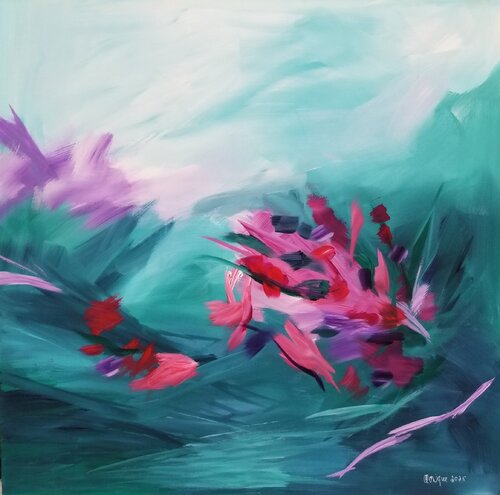 Coral in the turquoise drifts - 2025 von Monique Dufour, Malerei kaufen auf Singulart