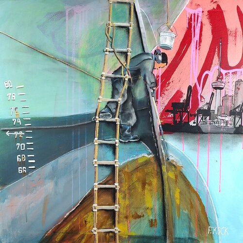Havenwerker van Femke Kock, Schilderij te koop op Singulart