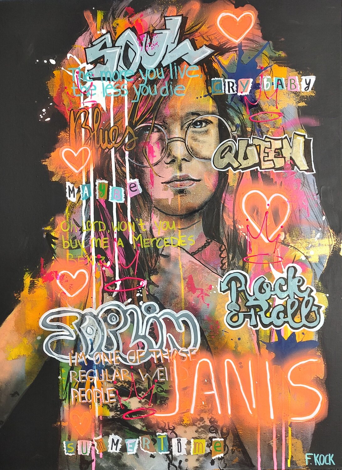 Janis Joplin by Femke Kock (2022) Painting Acrylic, Pastel on Canvas