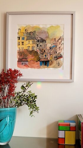 Blue cafe par Olga Aleksandrova, Œuvre sur papier en vente sur Singulart