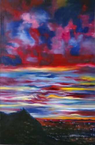 Sunset beyond the Hills van Claudia Kusznirczuk, Schilderij te koop op Singulart