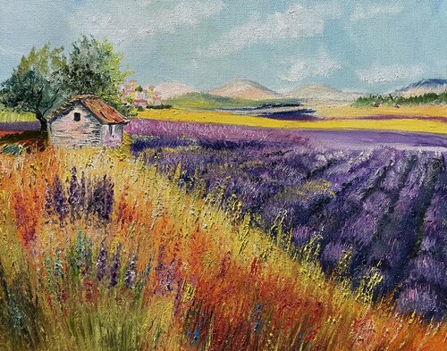 Herbs of Provence and lavender field von Anna Pavlovich-Naneva, Malerei kaufen auf Singulart