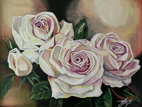 Beige roses van Anna Pavlovich-Naneva, Schilderij te koop op Singulart