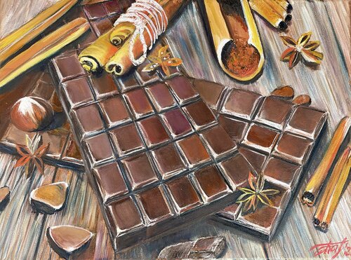 Still life with Chocolate, Cinnamon and Star anise Anna Pavlovich-Naneva