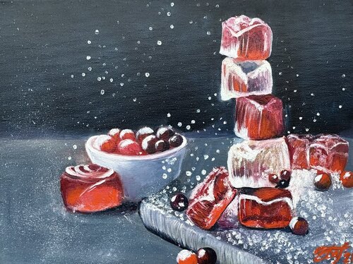 Marmalade with cranberries in sugar powder van Anna Pavlovich-Naneva, Schilderij te koop op Singulart