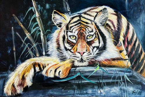 Symbol of the year . Amur-water tiger. van Anna Pavlovich-Naneva, Schilderij te koop op Singulart