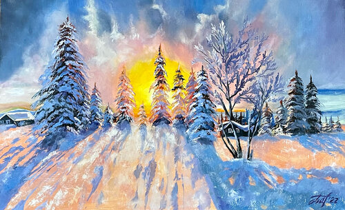 Winter landscape di Anna Pavlovich-Naneva, Pittura in vendita su Singulart