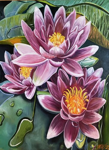 Blooming water lilies van Anna Pavlovich-Naneva, Schilderij te koop op Singulart