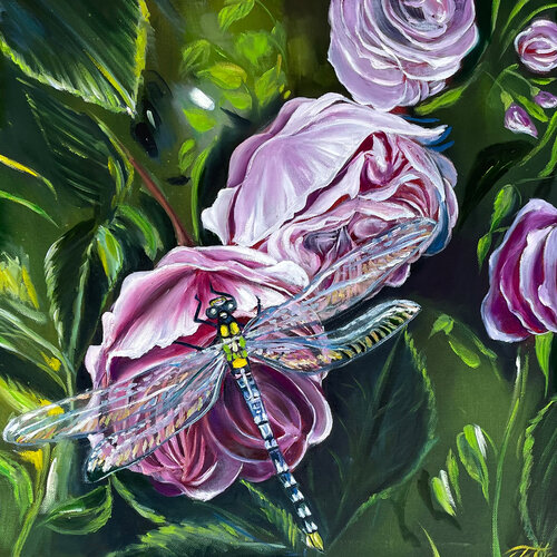 Dragonfly in roses Anna Pavlovich-Naneva