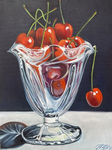 Cherry in a vase van Anna Pavlovich-Naneva, Schilderij te koop op Singulart