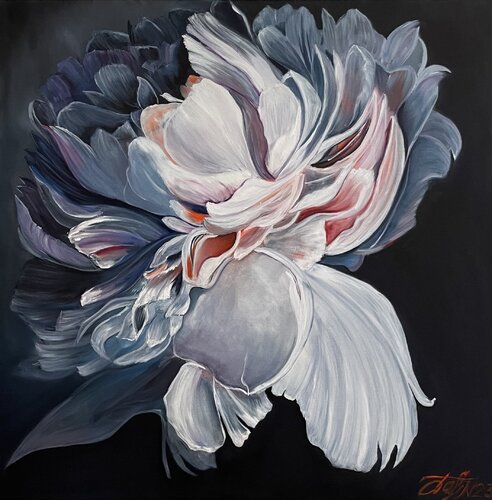 Peony on black de Anna Pavlovich-Naneva, Pintura a la venta en Singulart
