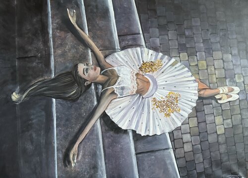 Ballerina on stairs by Anna Pavlovich-Naneva, Painting for Sale on Singulart