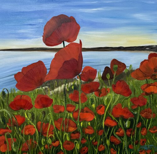Poppies over the sea von Anna Pavlovich-Naneva, Malerei kaufen auf Singulart