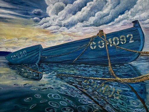 Boats, jellyfish in Sozopol von Anna Pavlovich-Naneva, Malerei kaufen auf Singulart