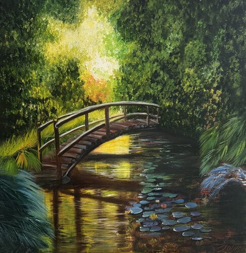 Bridge in forest van Anna Pavlovich-Naneva, Schilderij te koop op Singulart