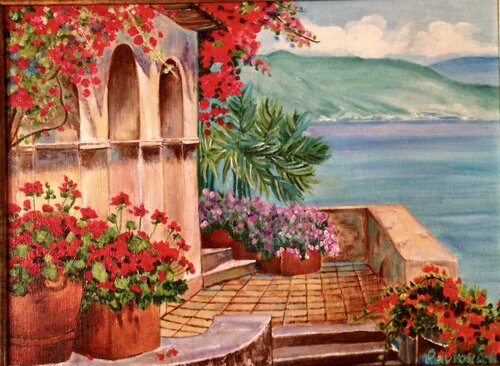 Terrasse on the sea de Anna Pavlovich-Naneva, Pintura a la venta en Singulart