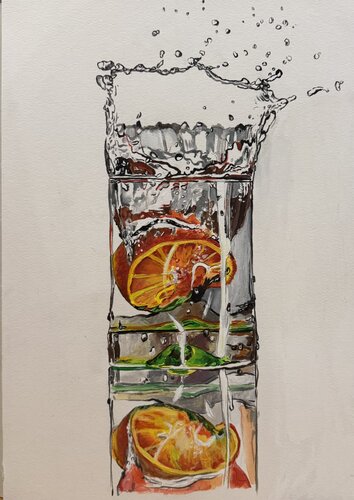 A slice of orange in a glass par Anna Pavlovich-Naneva, Œuvre sur papier en vente sur Singulart