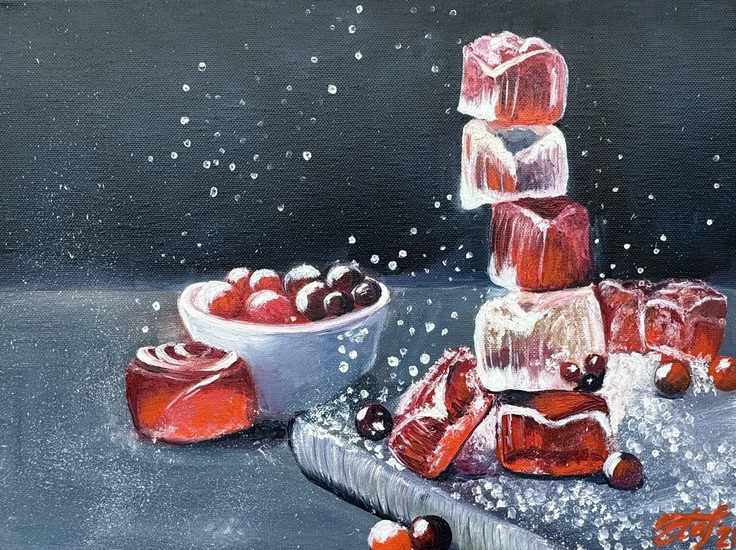 Marmalade with cranberries in sugar powder Anna Pavlovich-Naneva Originalgemälde zu verkaufen