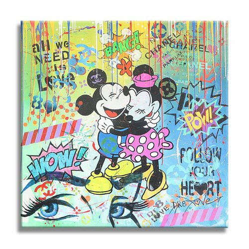 Big Hug Mickey Minnie - Original Painting on Canvas Dr8 Love