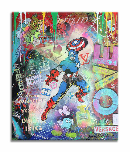 Captain America Love - Original Painting on Canvas par Dr8 Love, Peinture en vente sur Singulart