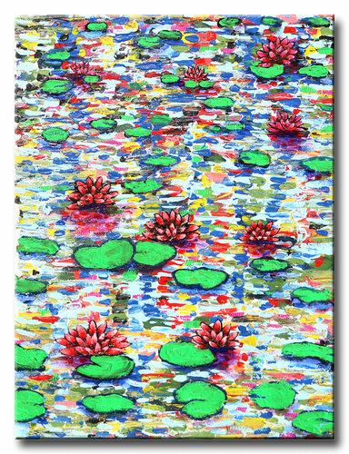 Red Water Lilies – Original Painting on canvas par Dr8 Love, Peinture en vente sur Singulart