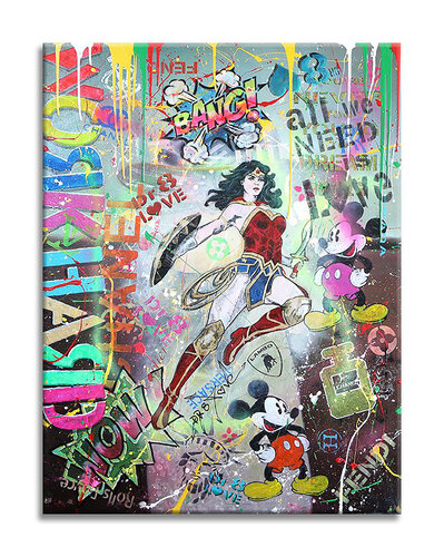 Wonder Woman Work Hard - Original Painting on Canvas di Dr8 Love, Pittura in vendita su Singulart