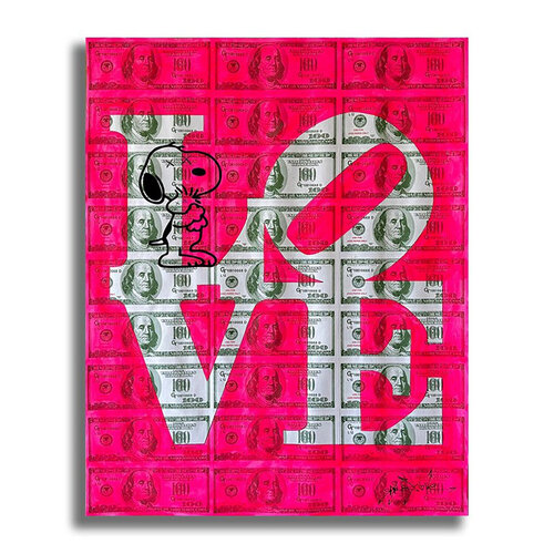 Love Dollar Snoopy - Original Collage Painting on Paper di Dr8 Love, Opera su carta in vendita su Singulart