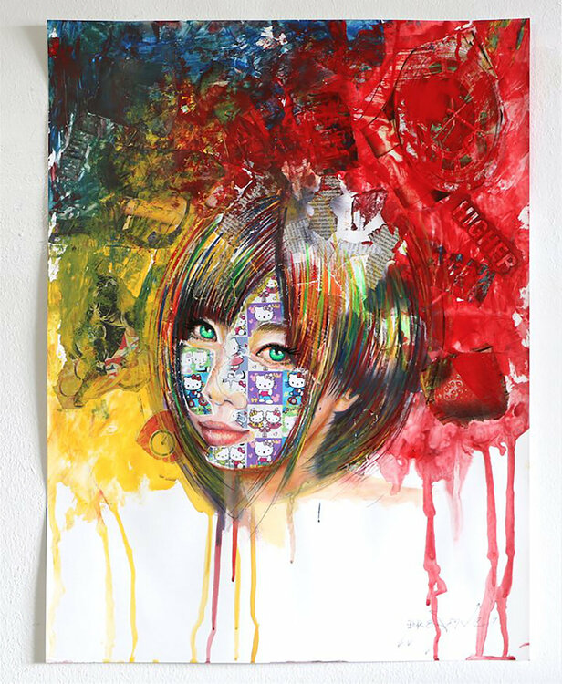 Hello Kitty - Original Painting on Paper Dr8 Love