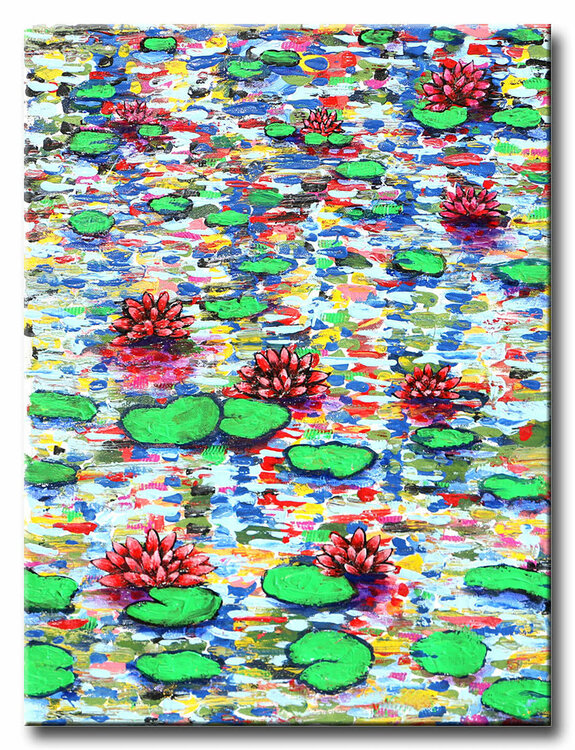 Red Water Lilies – Original Painting on canvas Dr8 Love