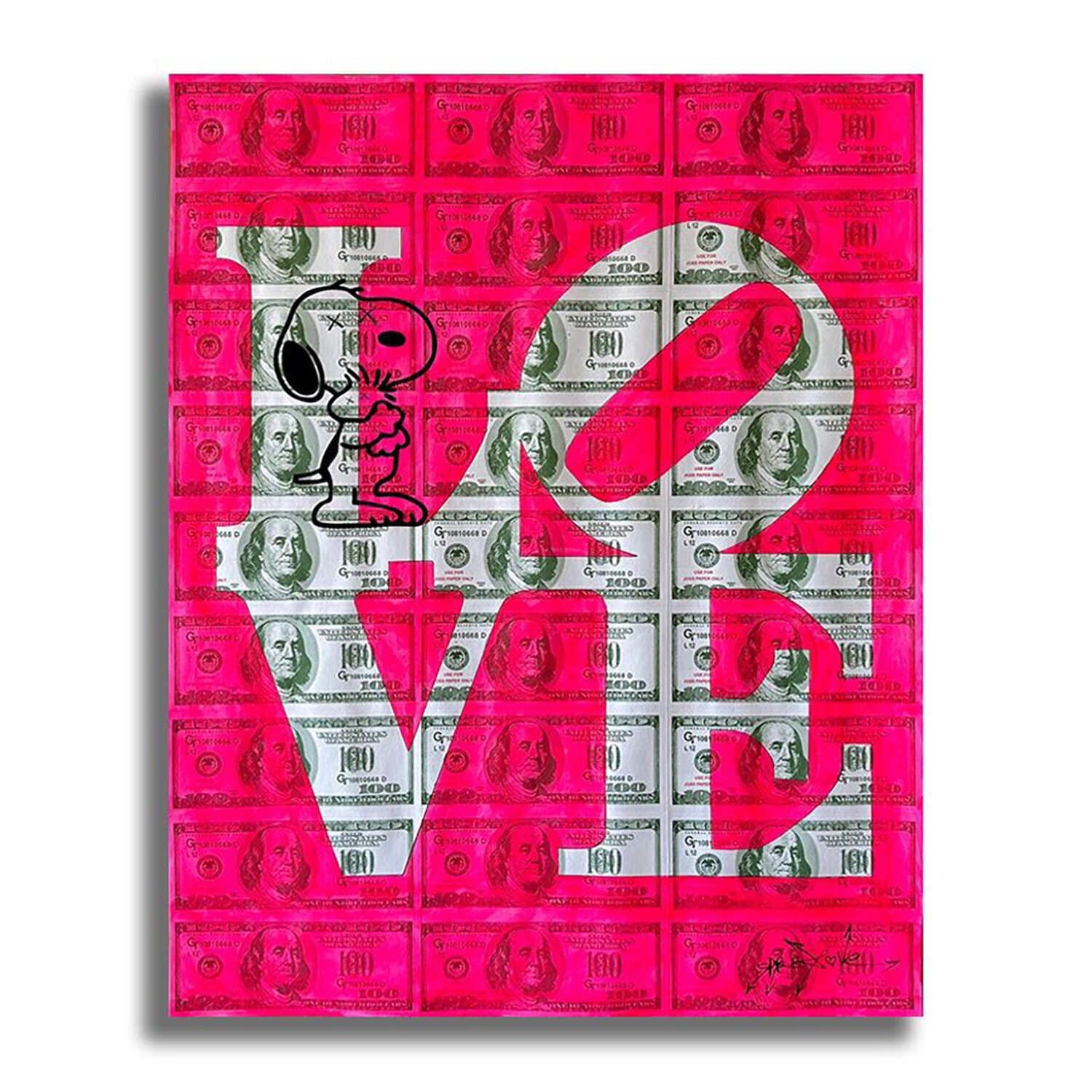 Love Dollar Snoopy - Original Collage Painting on Paper Dr8 Love Werk auf Papier zu verkaufen