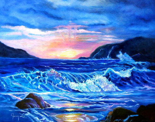 Tropical Beach Sunset di Jenny Lee, Pittura in vendita su Singulart
