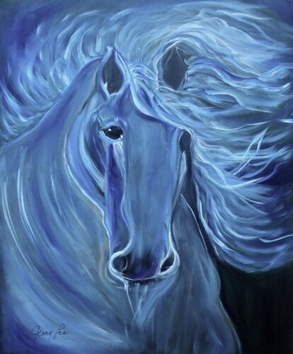 Year of the Horse Wild Blue di Jenny Lee, Pittura in vendita su Singulart