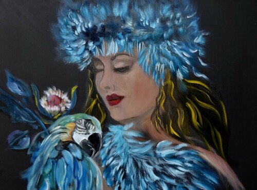 Hula Girl with the Parrot von Jenny Lee, Malerei kaufen auf Singulart