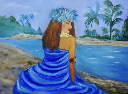 Hula on the Beach Blue von Jenny Lee, Malerei kaufen auf Singulart