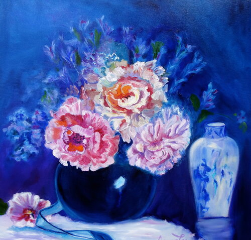 Peonies and Asian Vase von Jenny Lee, Malerei kaufen auf Singulart