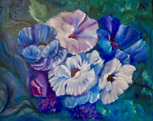 Blue Poppies von Jenny Lee, Malerei kaufen auf Singulart