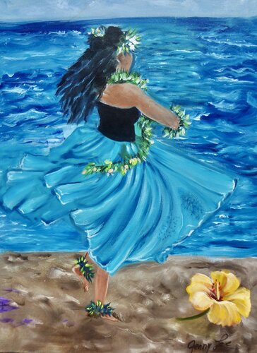 Hula in Blue by the Ocean von Jenny Lee, Malerei kaufen auf Singulart