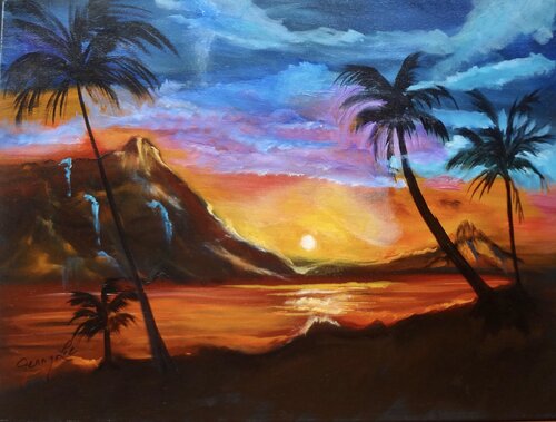 Diamond Head Tropics van Jenny Lee, Schilderij te koop op Singulart