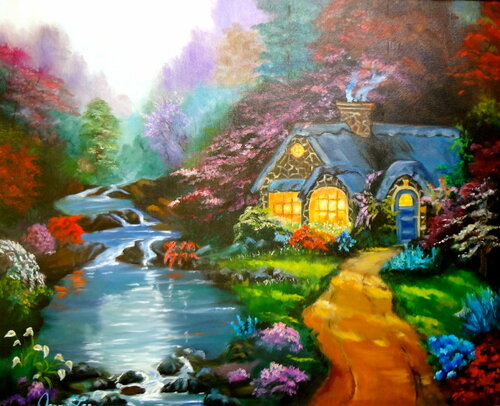Reflections Cottage van Jenny Lee, Schilderij te koop op Singulart