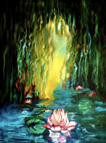 Lotus and Lily Pads van Jenny Lee, Schilderij te koop op Singulart