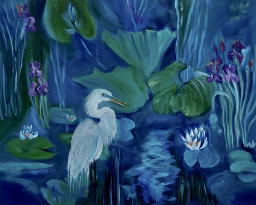 Egret on Monet's Pond von Jenny Lee, Malerei kaufen auf Singulart