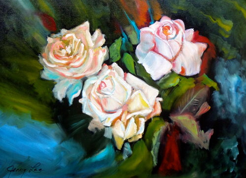 Glowing White roses di Jenny Lee, Pittura in vendita su Singulart