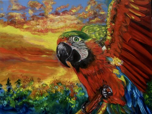 Red Parrot von Jenny Lee, Malerei kaufen auf Singulart