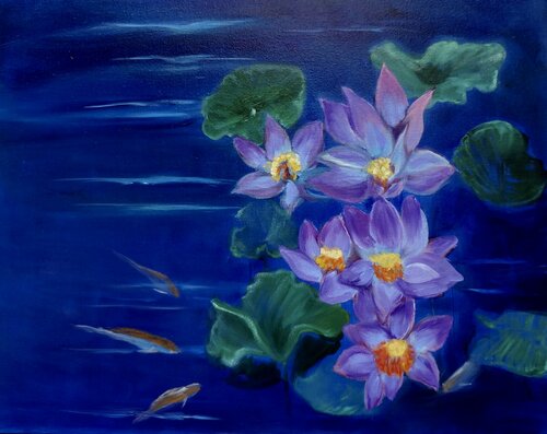 Lotus and Koi Fish von Jenny Lee, Malerei kaufen auf Singulart