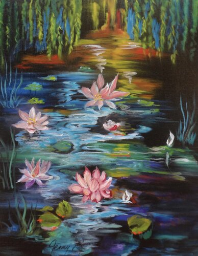 Lotus on Monet's Pond di Jenny Lee, Pittura in vendita su Singulart