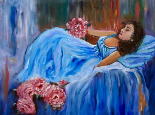 Reclining Beauty in a Blue Dress Jenny Lee